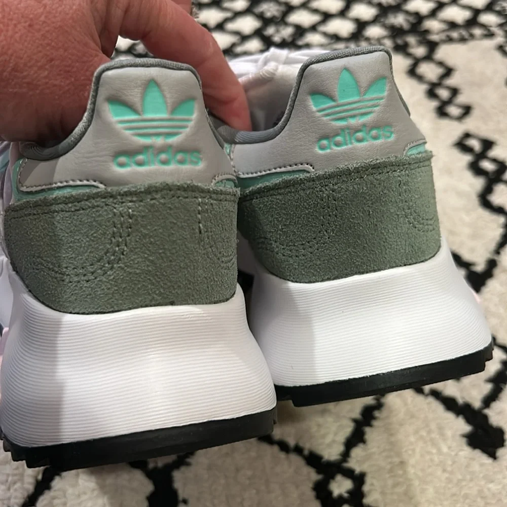 adidas Kids Sneakers in Sage Green, Mint, White, Pink Accents